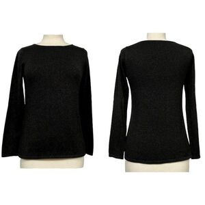 Chico's Sz XS Black Metallic Silk Blend Long Sleeve Pullover Top